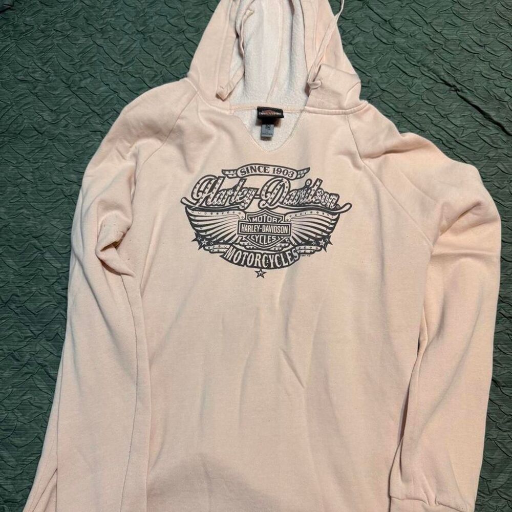 Harley-davidson Women's Pink and Cream Hoodie